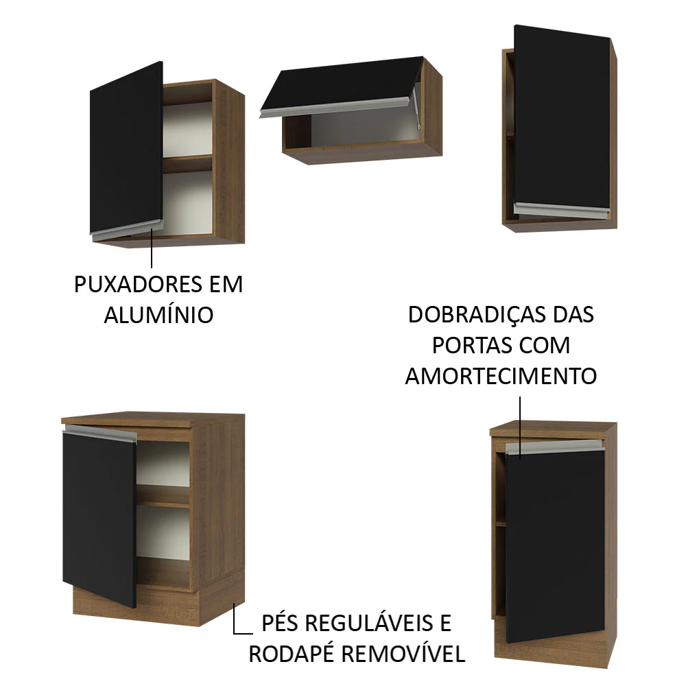 Armário de Cozinha Compacta 160cm Rustic/Preto Glamy Madesa 07 - Image 4