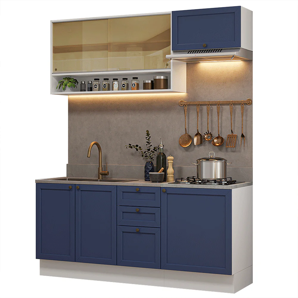 Armário de Cozinha Completa 180 cm Branco/Azul Vik Madesa 05 - Image 2
