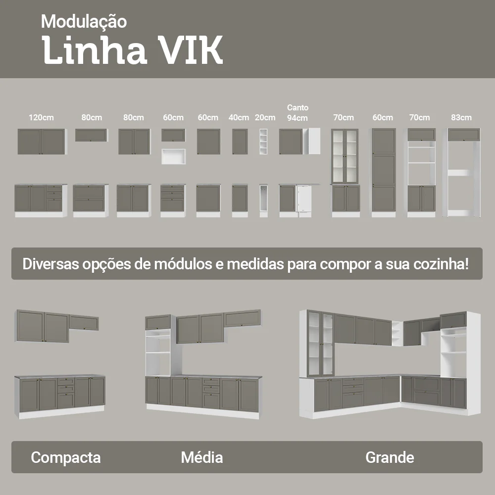 Armário de Cozinha Completa 180 cm Branco/Cinza Vik Madesa 05 - Image 10