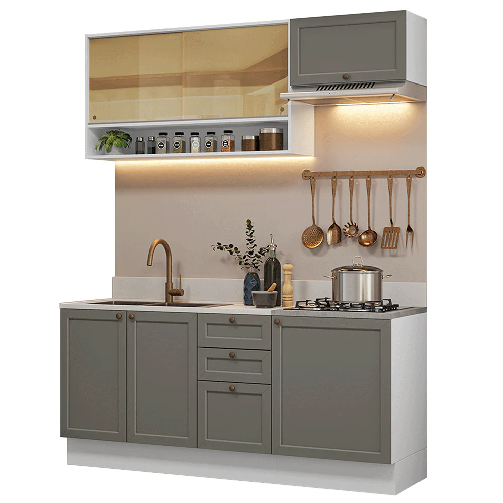Armário de Cozinha Completa 180 cm Branco/Cinza Vik Madesa 05 - Image 2