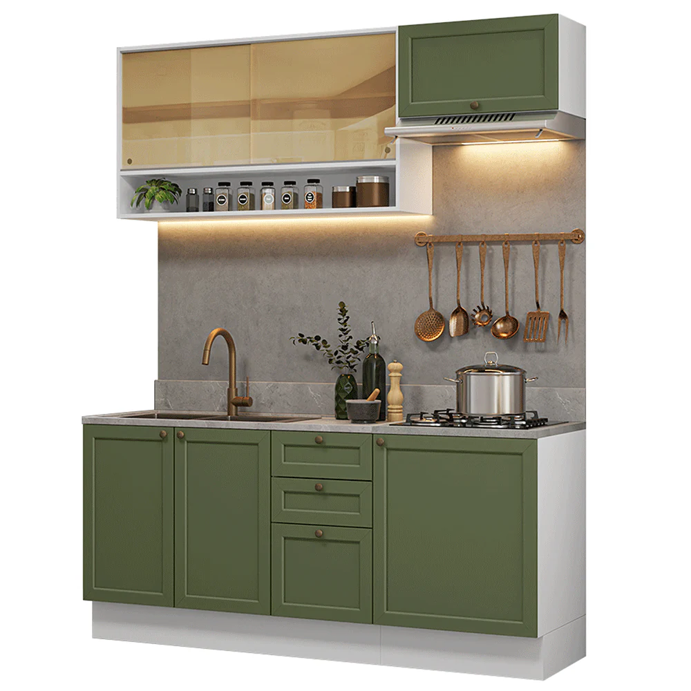 Armário de Cozinha Completa 180 cm Branco/Verde Vik Madesa 05 - Image 2