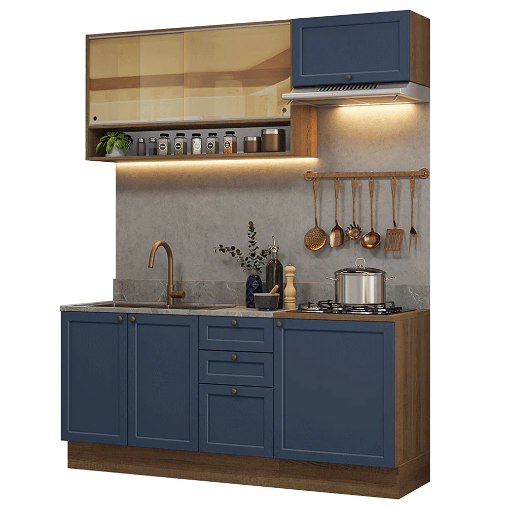 Armário de Cozinha Completa 180 cm Rustic/Azul Vik Madesa 05 - Image 2