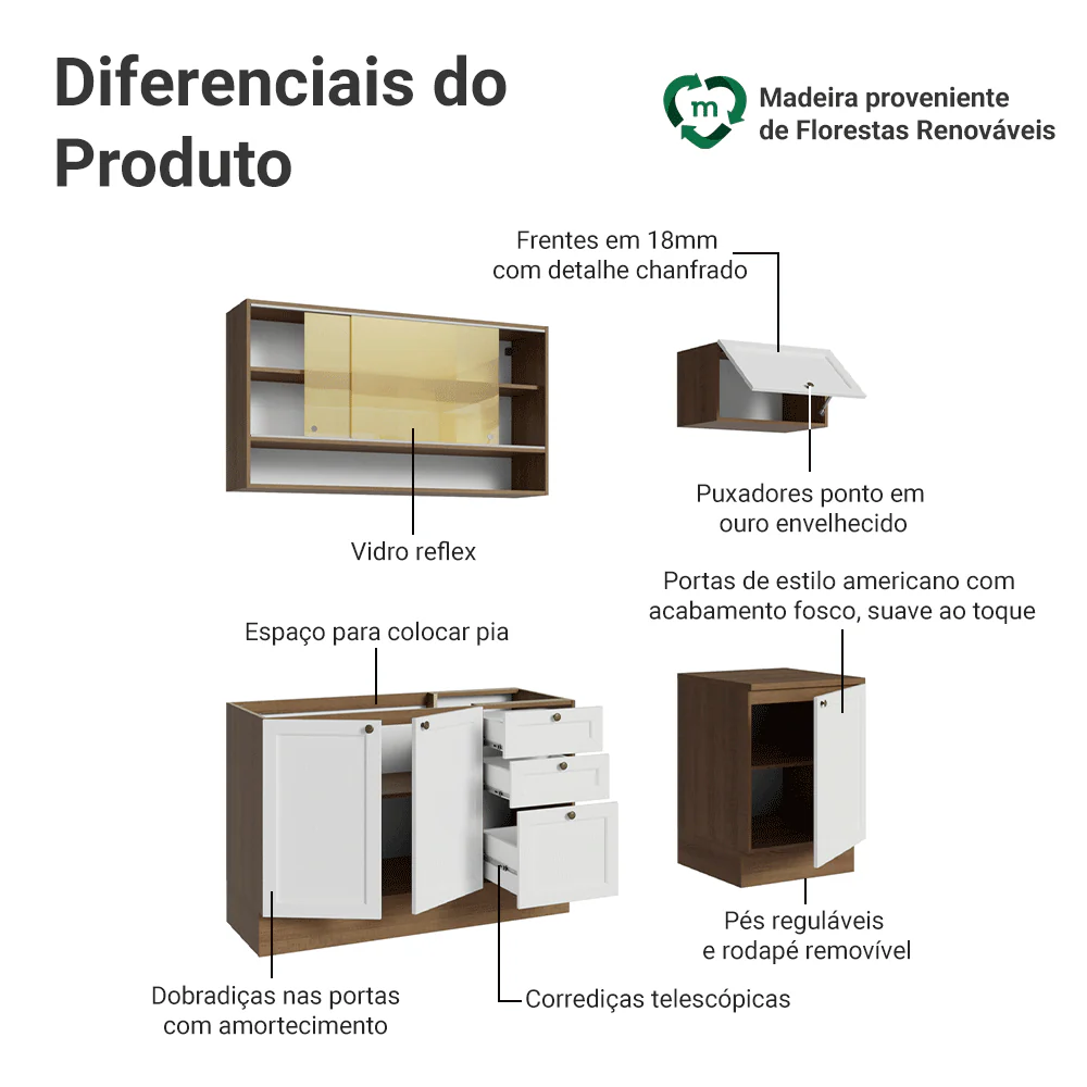 Armário de Cozinha Completa 180 cm Rustic/Branco Vik Madesa 05 - Image 4
