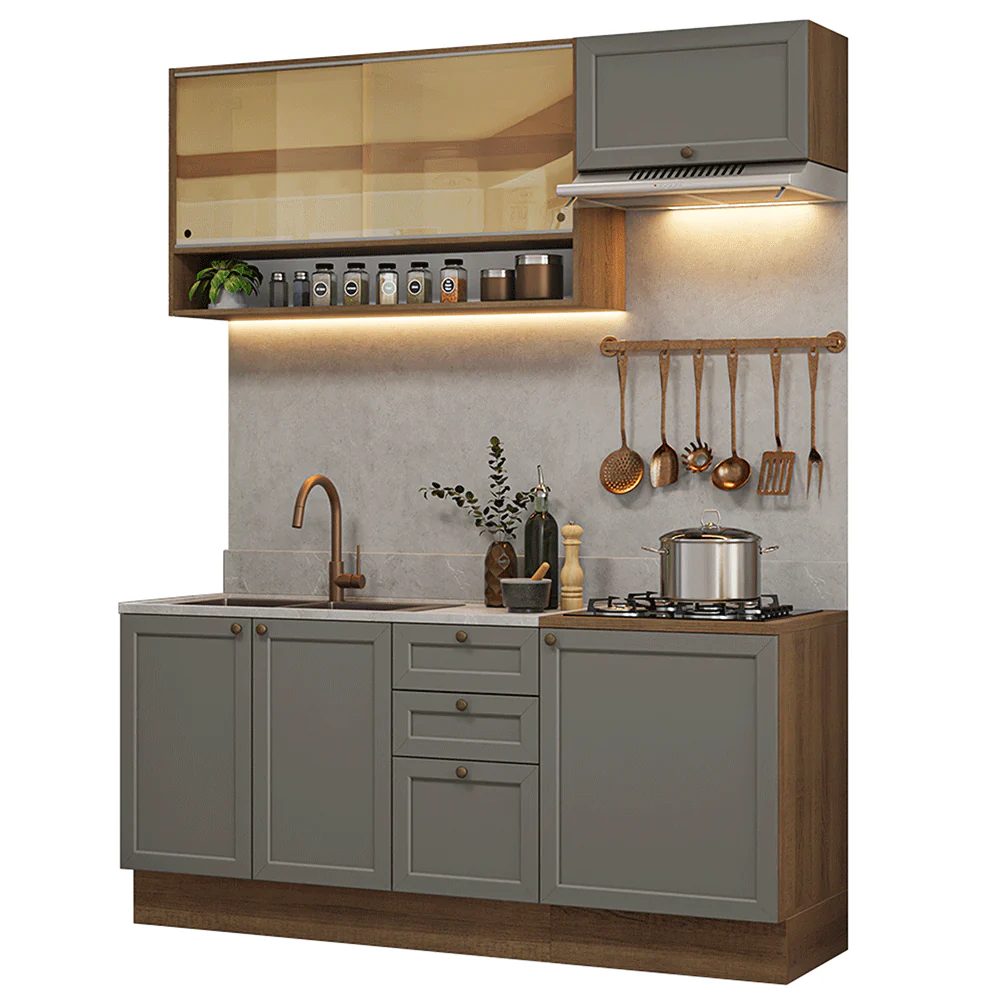 Armário de Cozinha Completa 180 cm Rustic/Cinza Vik Madesa 05 - Image 2