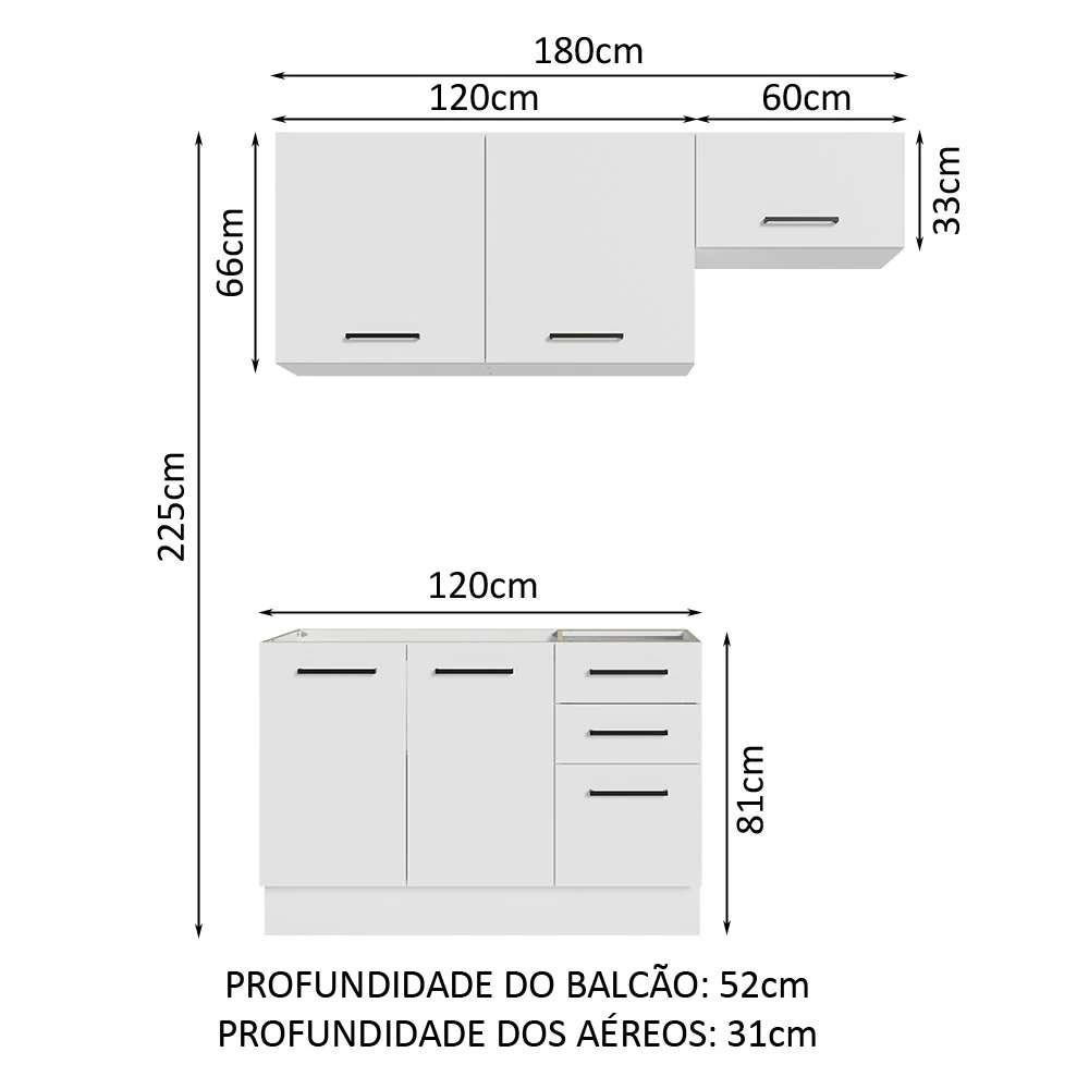 Armário de  Cozinha Compacta 180cm Branco Agata Madesa 09 - Image 3