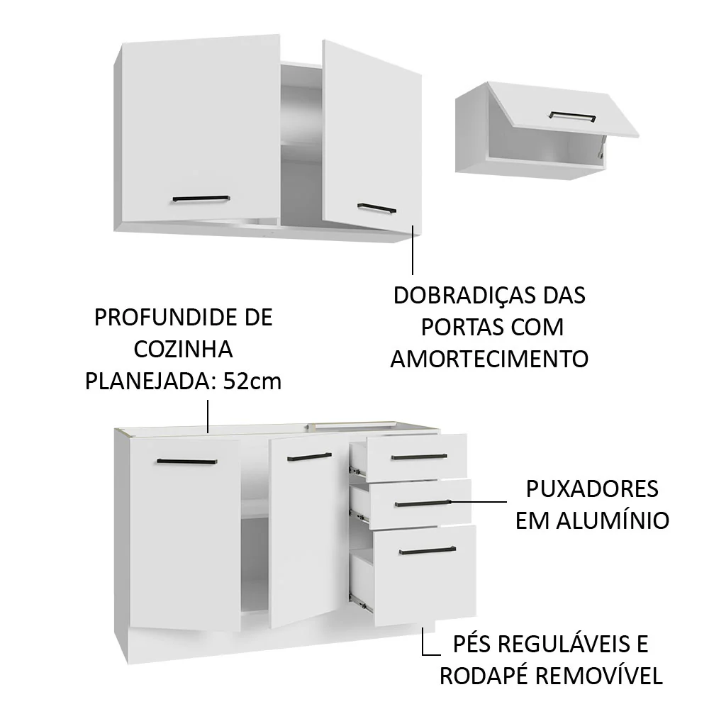 Armário de  Cozinha Compacta 180cm Branco Agata Madesa 09 - Image 4