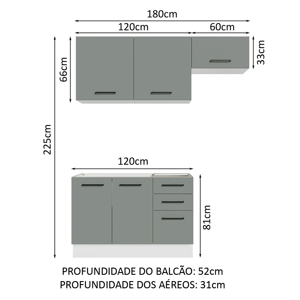 Armário de  Cozinha Compacta 180cm Branco/Cinza Agata Madesa 09 - Image 3