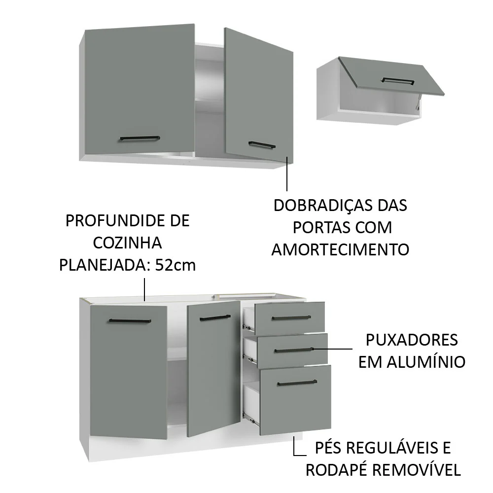 Armário de  Cozinha Compacta 180cm Branco/Cinza Agata Madesa 09 - Image 4
