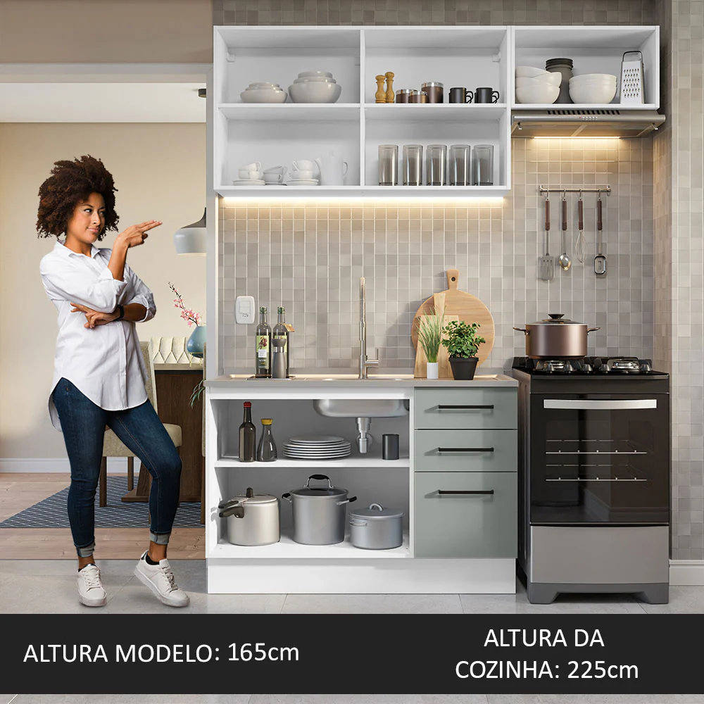 Armário de  Cozinha Compacta 180cm Branco/Cinza Agata Madesa 09 - Image 5