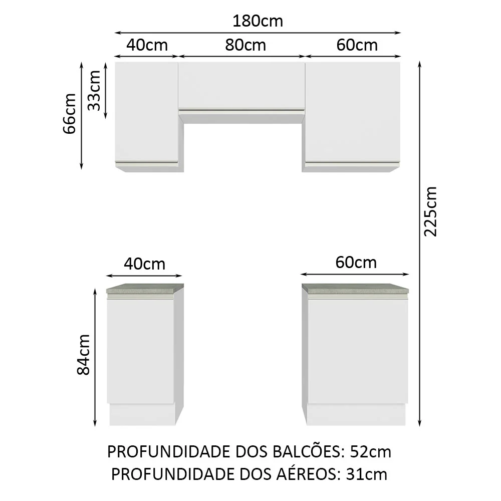 Armário de Cozinha Compacta 180cm Branco Glamy Madesa 12 - Image 3