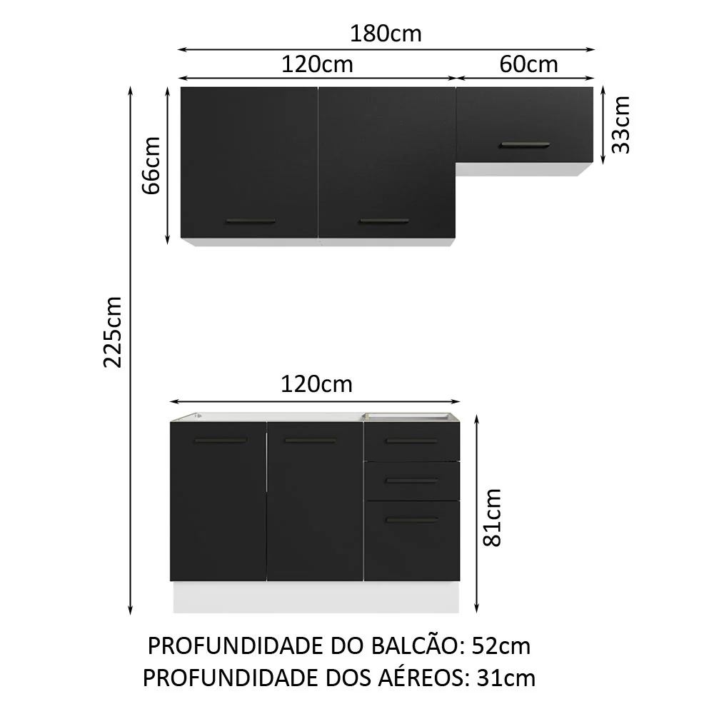 Armário de  Cozinha Compacta 180cm Branco/Preto Agata Madesa 09 - Image 3