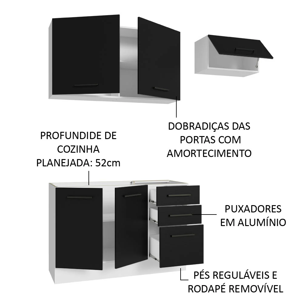 Armário de  Cozinha Compacta 180cm Branco/Preto Agata Madesa 09 - Image 4