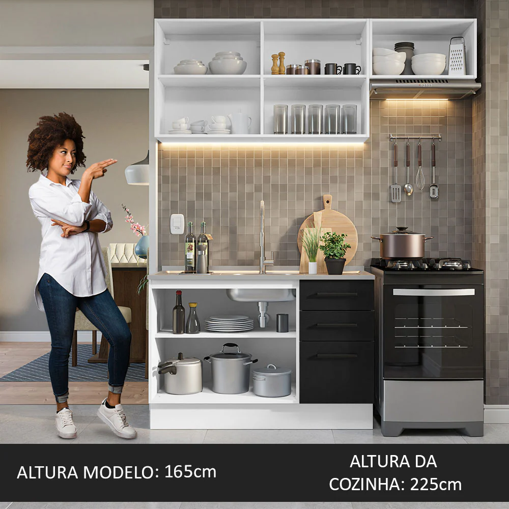 Armário de  Cozinha Compacta 180cm Branco/Preto Agata Madesa 09 - Image 5