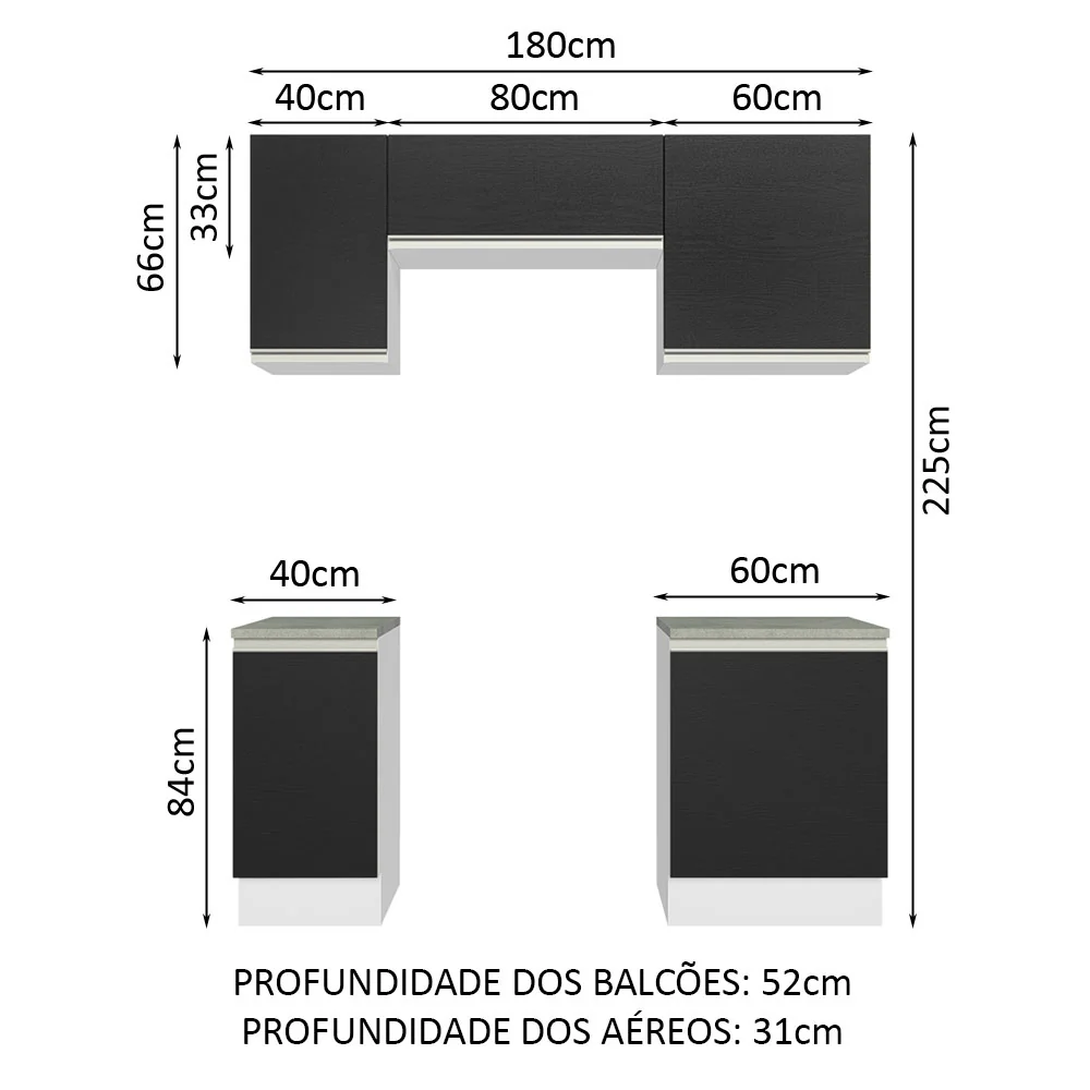 Armário de Cozinha Compacta 180cm Branco/Preto Glamy Madesa 12 - Image 3
