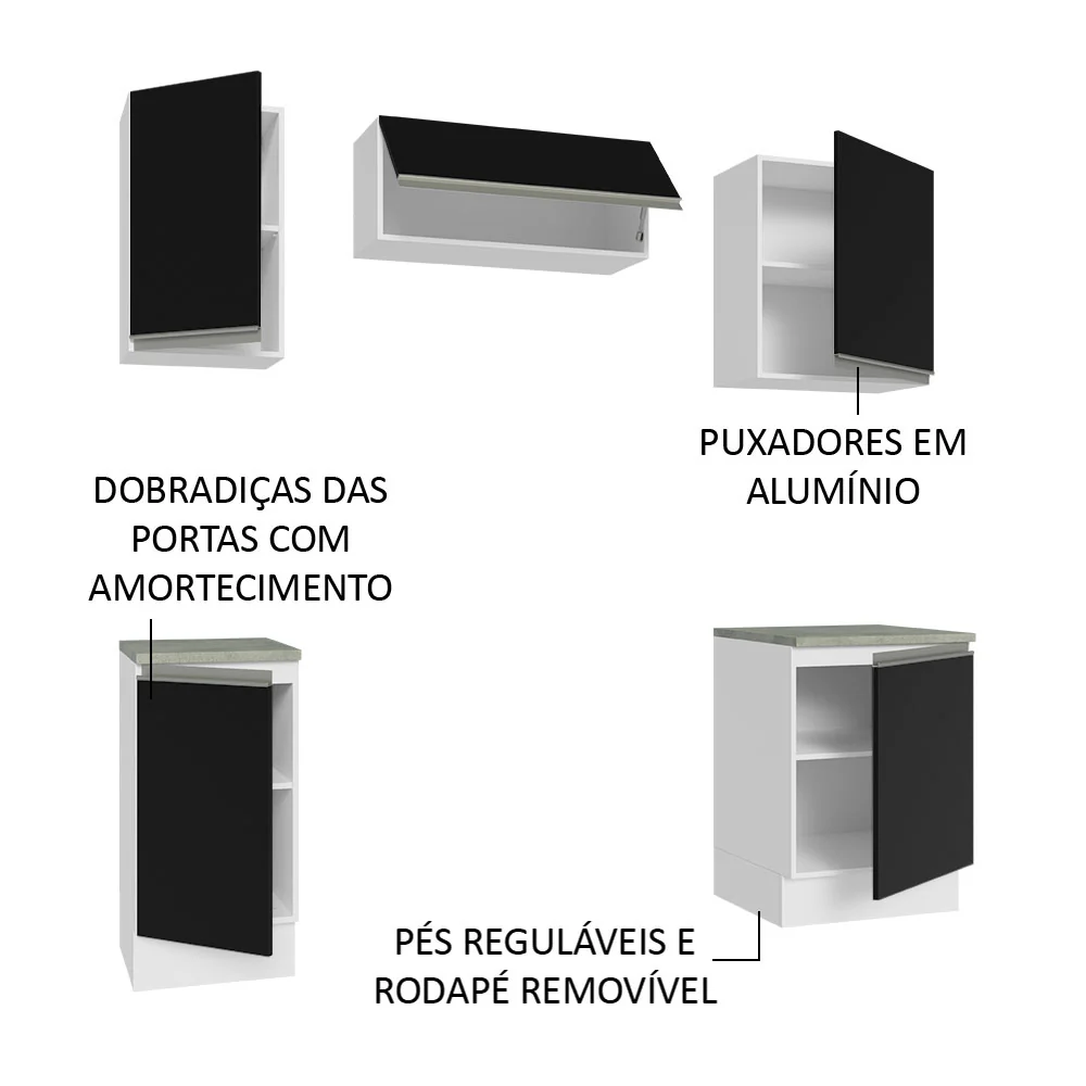 Armário de Cozinha Compacta 180cm Branco/Preto Glamy Madesa 12 - Image 4
