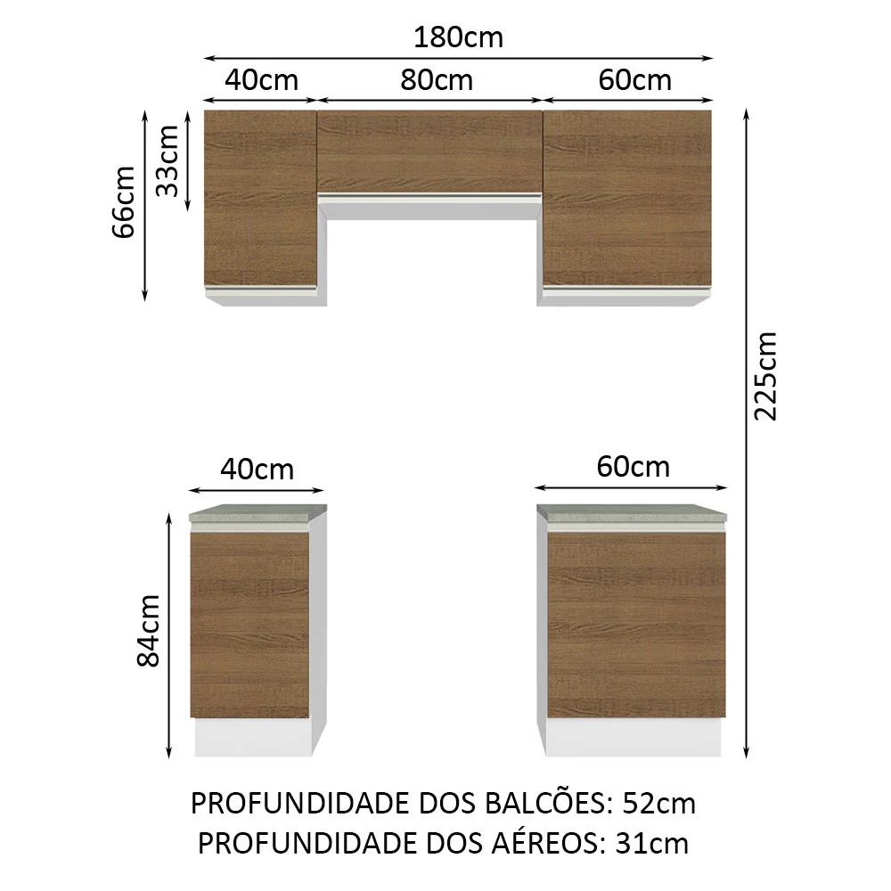 Armário de Cozinha Compacta 180cm Branco/Rustic Glamy Madesa 12 - Image 3