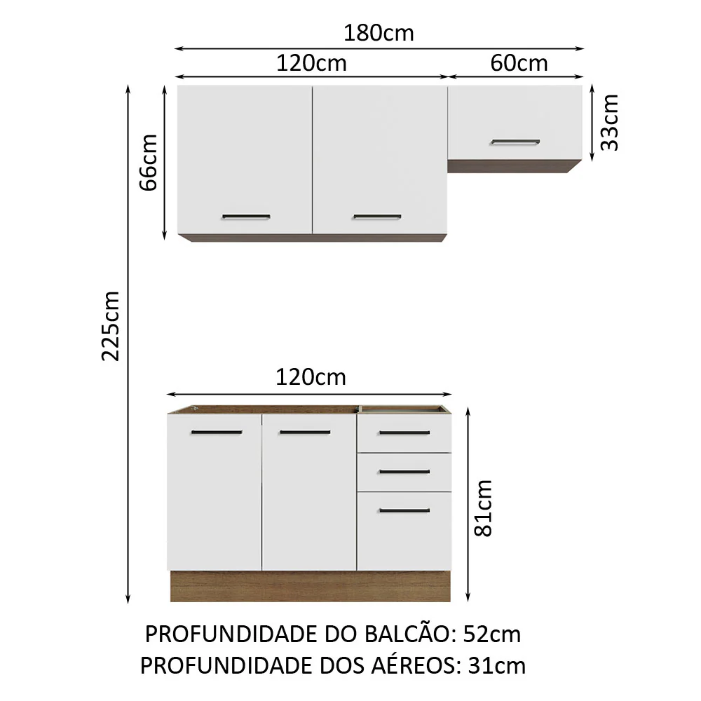 Armário de  Cozinha Compacta 180cm Rustic/Branco Agata Madesa 09 - Image 3