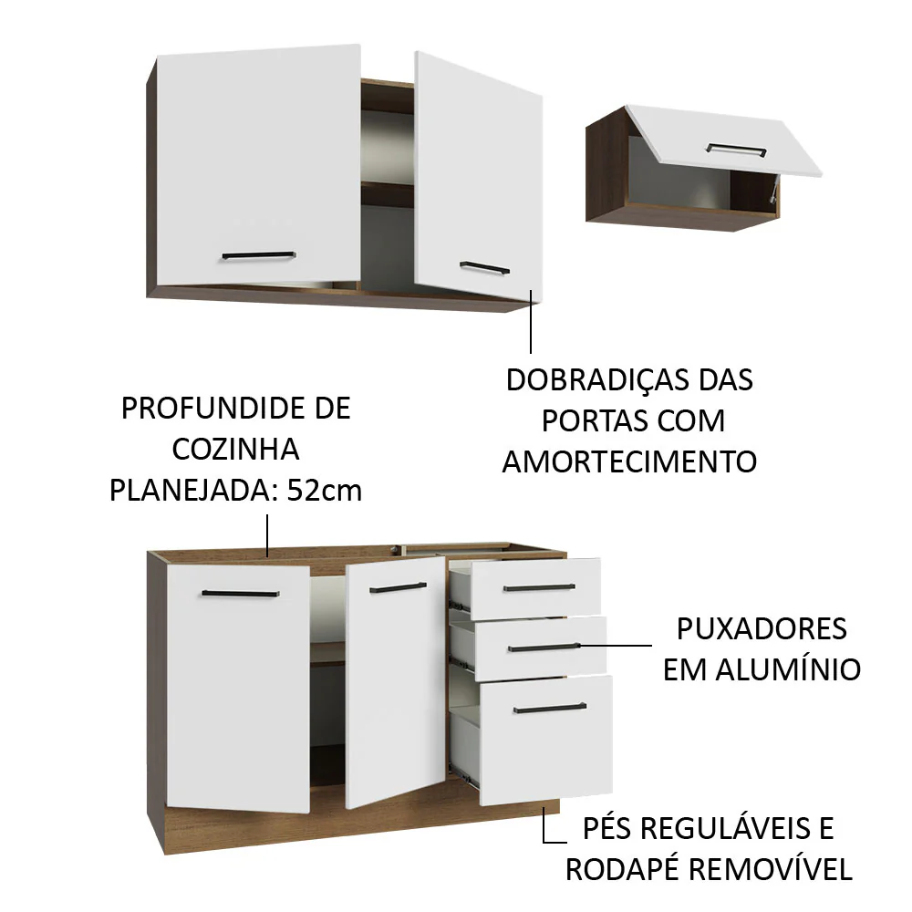 Armário de  Cozinha Compacta 180cm Rustic/Branco Agata Madesa 09 - Image 4