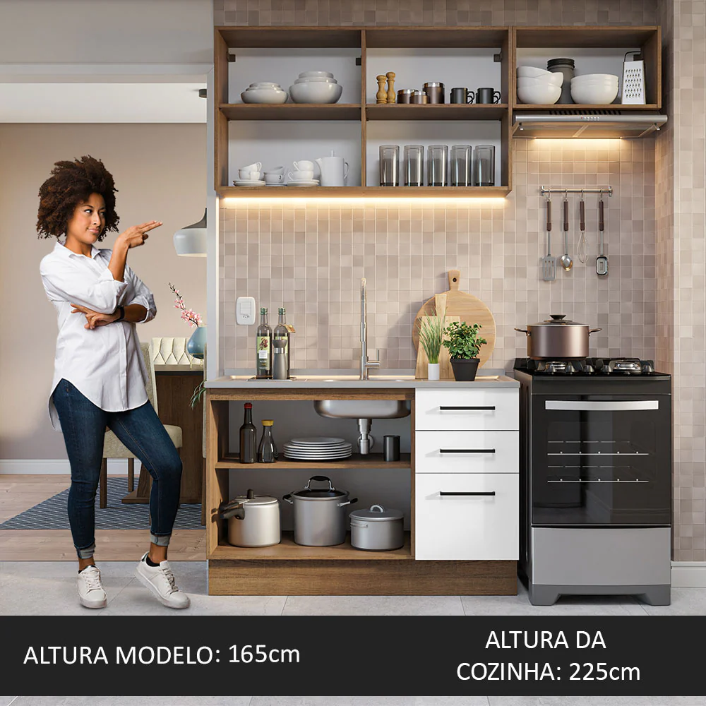 Armário de  Cozinha Compacta 180cm Rustic/Branco Agata Madesa 09 - Image 5