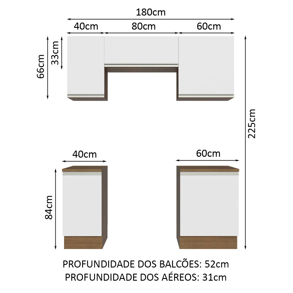 Armário de Cozinha Compacta 180cm Rustic/Branco Glamy Madesa 12 - Image 3