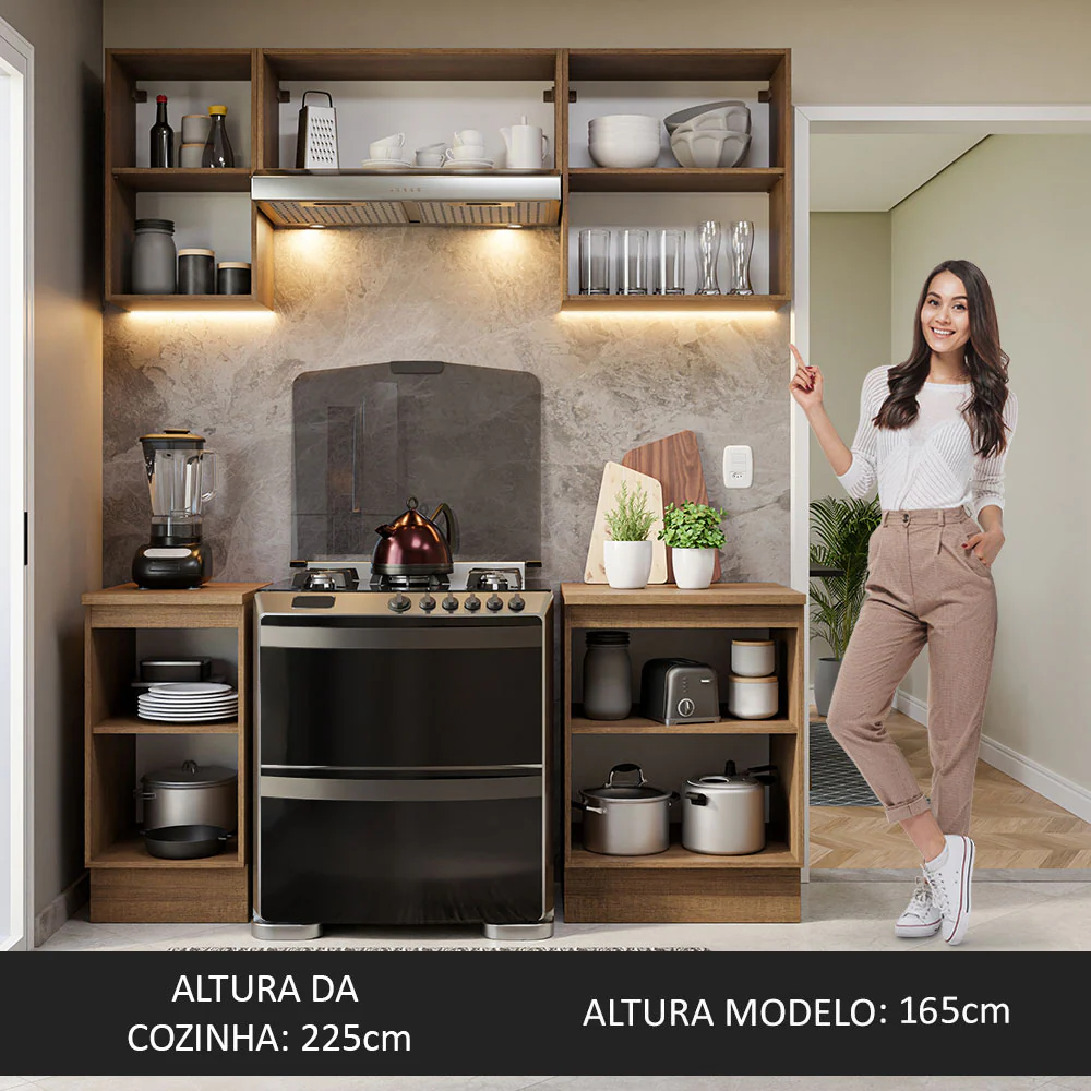 Armário de Cozinha Compacta 180cm Rustic/Branco Glamy Madesa 12 - Image 6