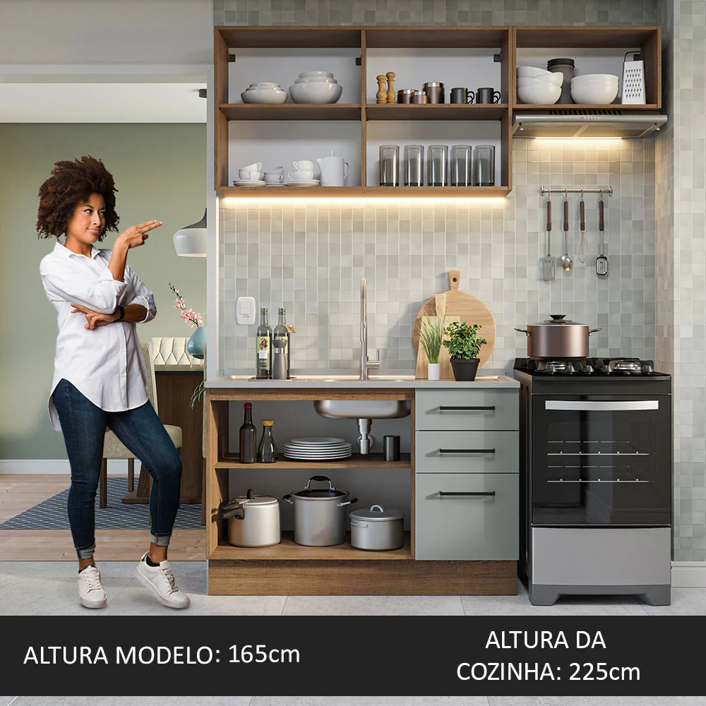Armário de  Cozinha Compacta 180cm Rustic/Cinza Agata Madesa 09 - Image 5