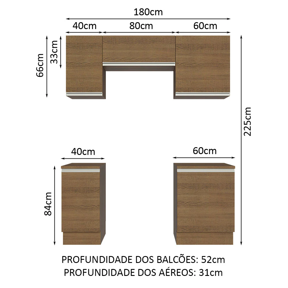 Armário de Cozinha Compacta 180cm Rustic Glamy Madesa 12 - Image 3