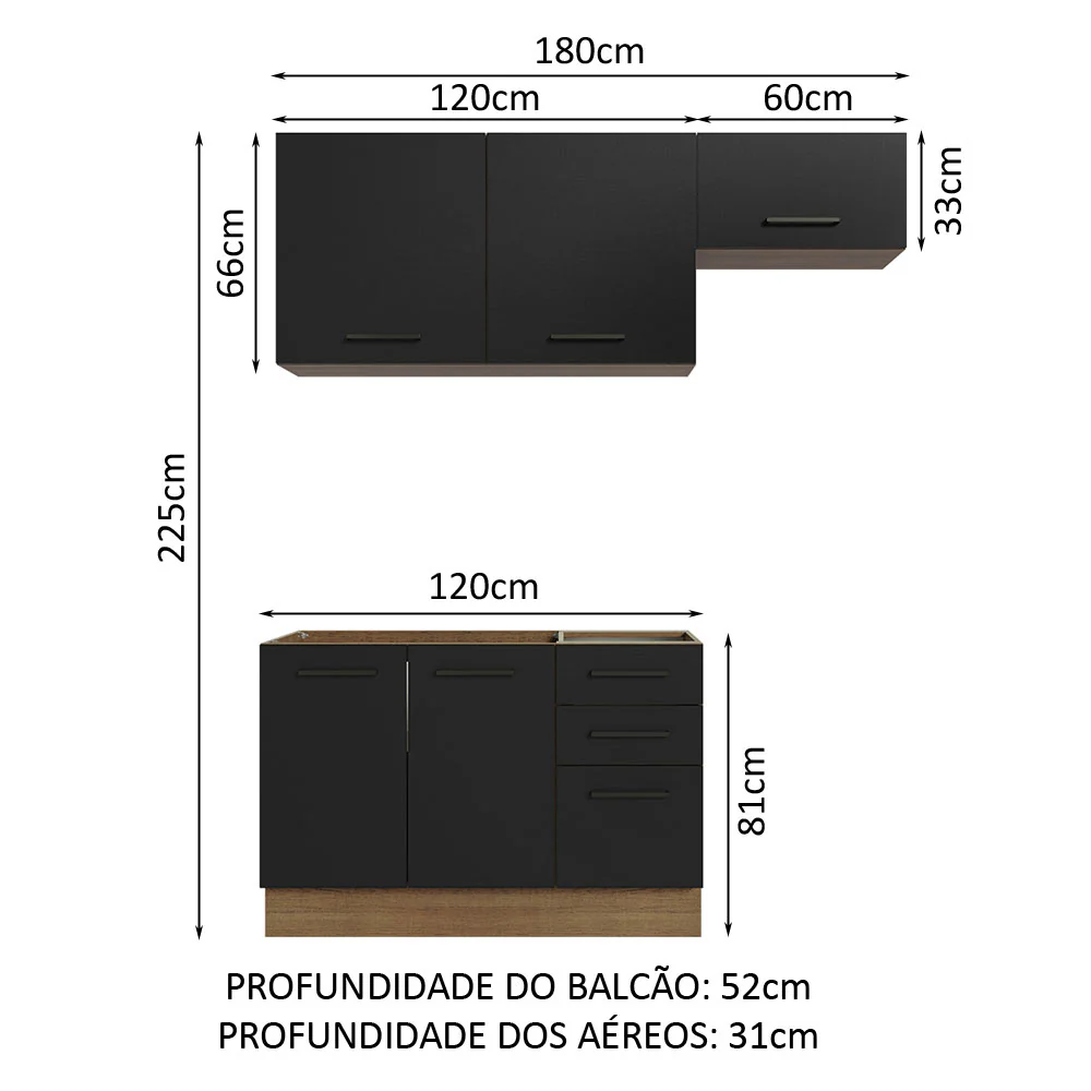 Armário de  Cozinha Compacta 180cm Rustic/Preto Agata Madesa 09 - Image 3