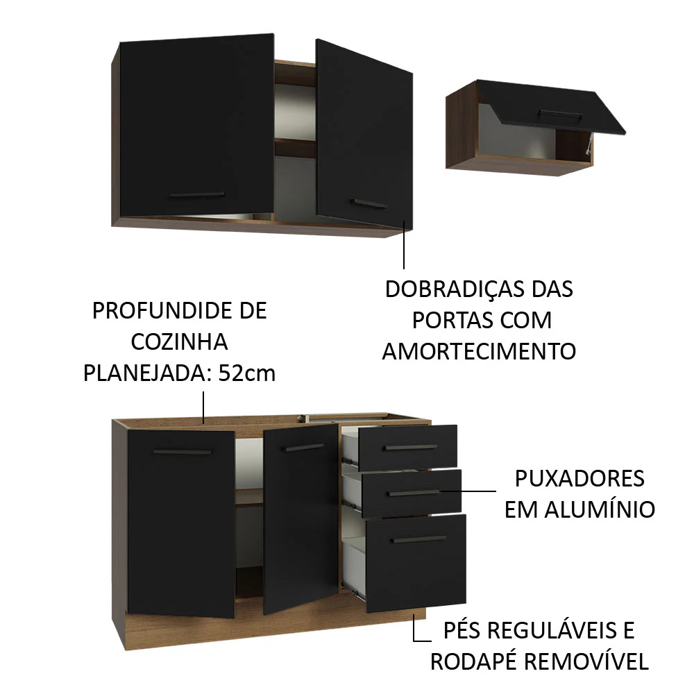 Armário de  Cozinha Compacta 180cm Rustic/Preto Agata Madesa 09 - Image 4