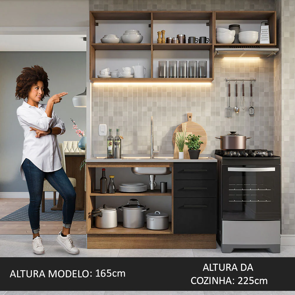 Armário de  Cozinha Compacta 180cm Rustic/Preto Agata Madesa 09 - Image 5