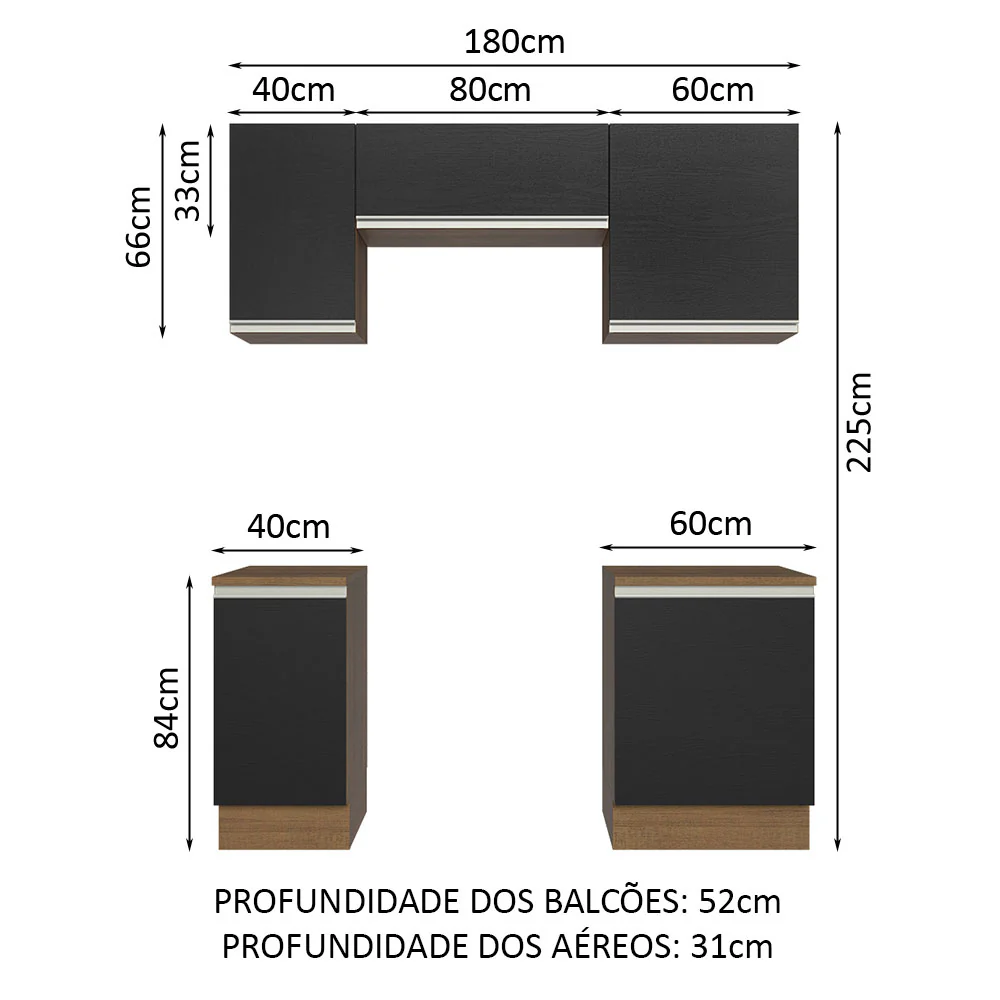Armário de Cozinha Compacta 180cm Rustic/Preto Glamy Madesa 12 - Image 3