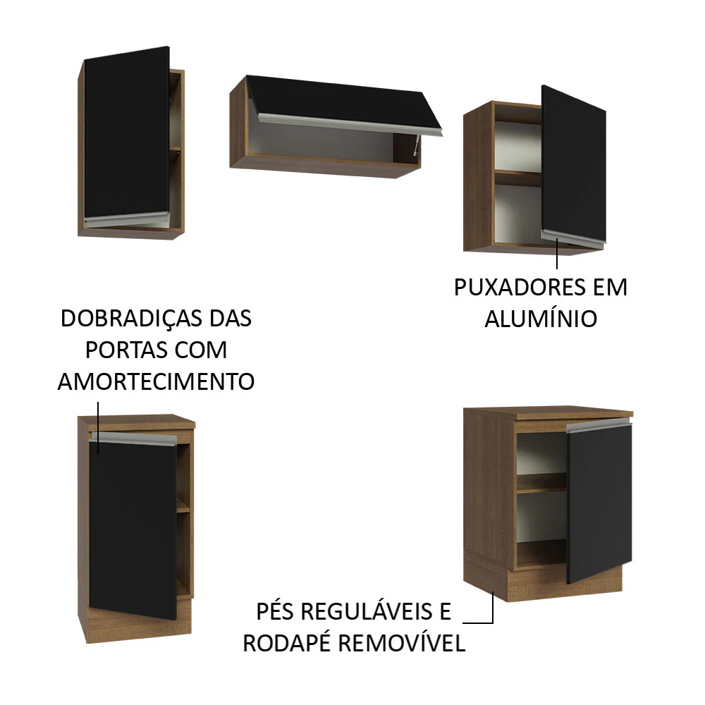 Armário de Cozinha Compacta 180cm Rustic/Preto Glamy Madesa 12 - Image 4
