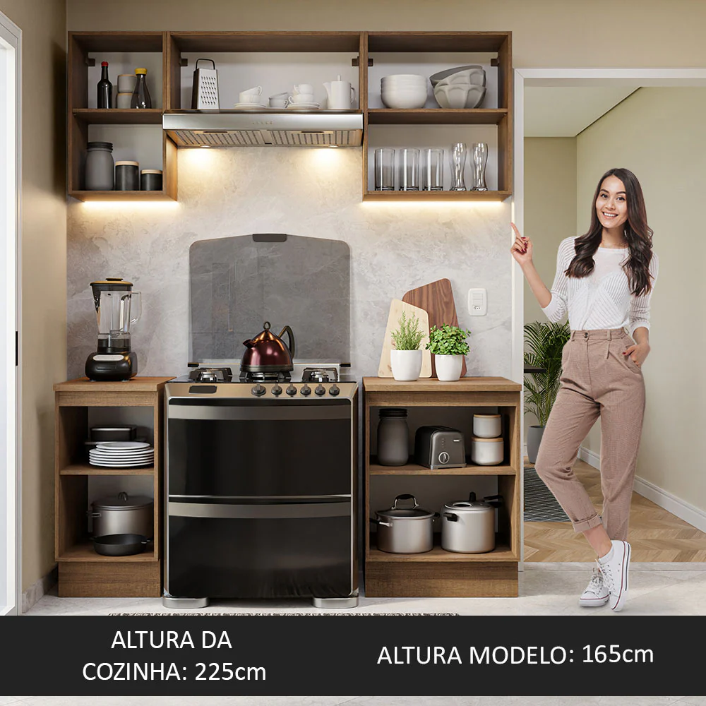 Armário de Cozinha Compacta 180cm Rustic/Preto Glamy Madesa 12 - Image 6