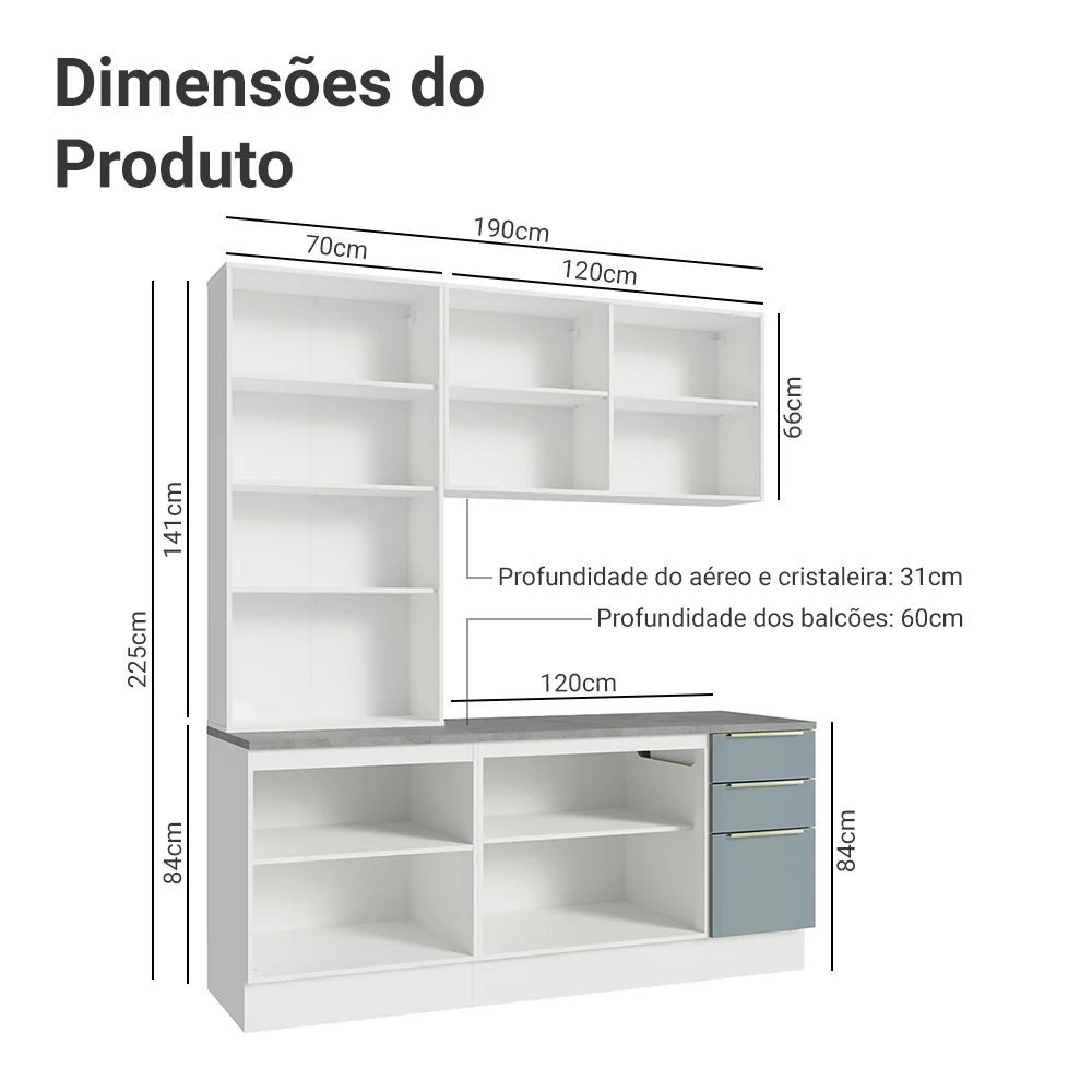 Armário de Cozinha Compacta 190 x 60 cm Branco/Cinza Lux Madesa 02 - Image 3