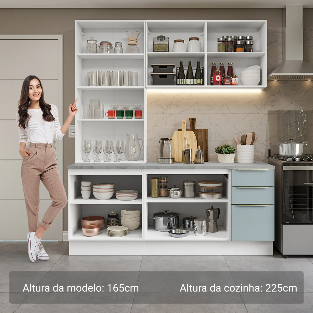 Armário de Cozinha Compacta 190 x 60 cm Branco/Cinza Lux Madesa 02 - Image 4