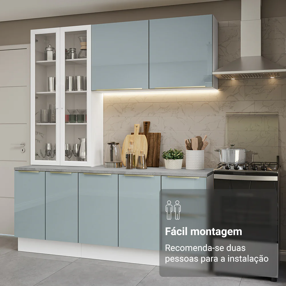 Armário de Cozinha Compacta 190 x 60 cm Branco/Cinza Lux Madesa 02 - Image 9