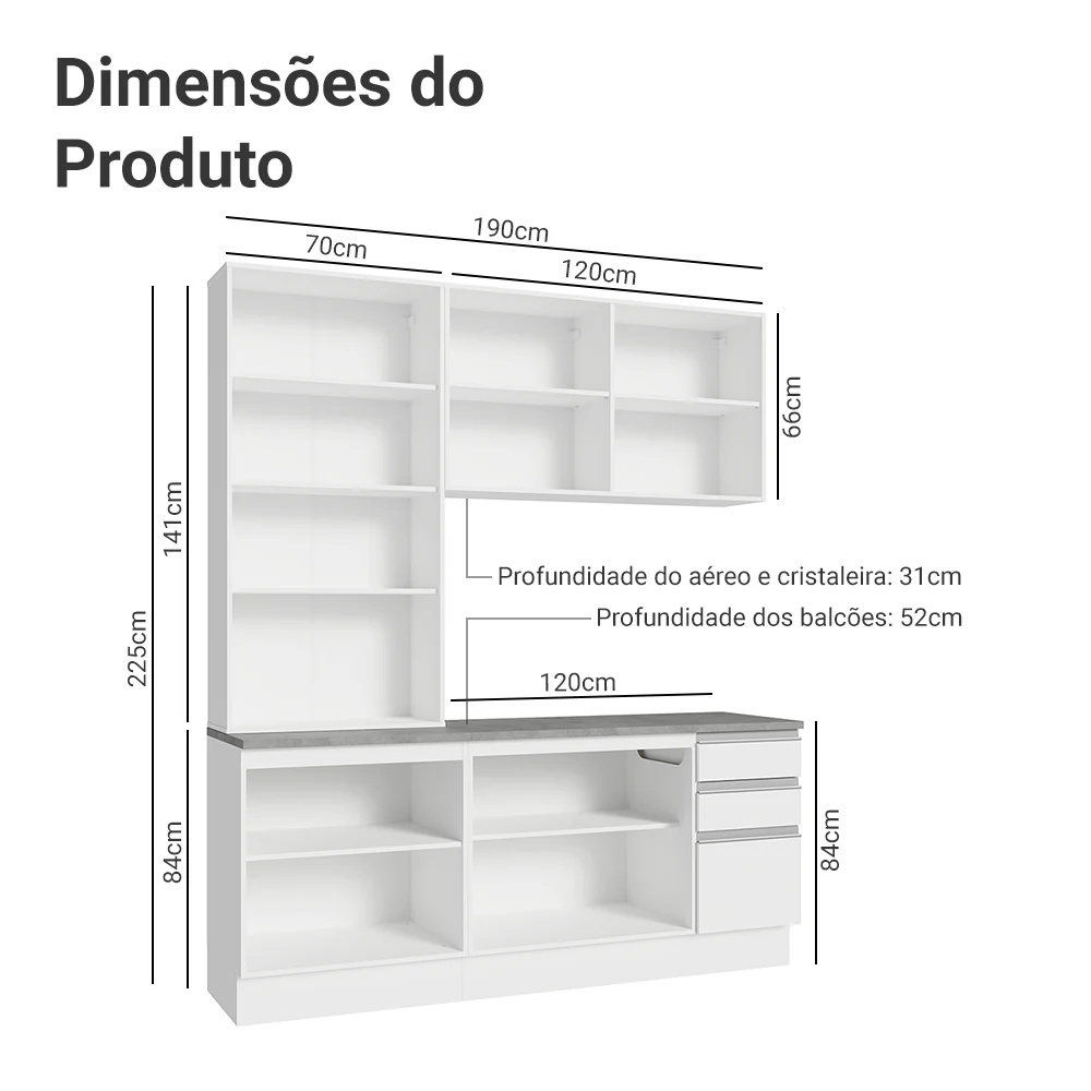 Armário de Cozinha Compacta 190cm Branco Glamy Madesa 05 - Image 3