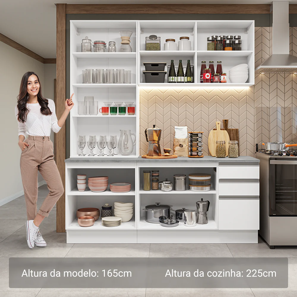 Armário de Cozinha Compacta 190cm Branco Glamy Madesa 05 - Image 4