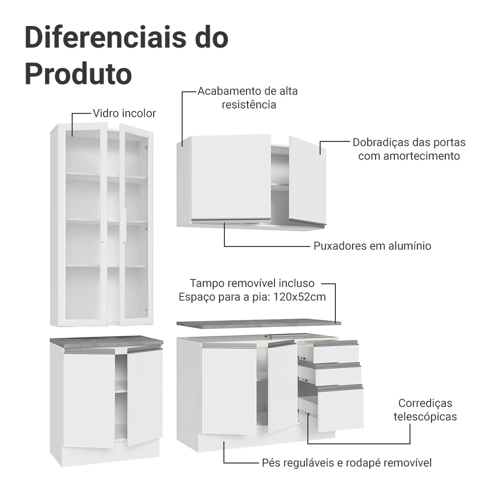 Armário de Cozinha Compacta 190cm Branco Glamy Madesa 05 - Image 5
