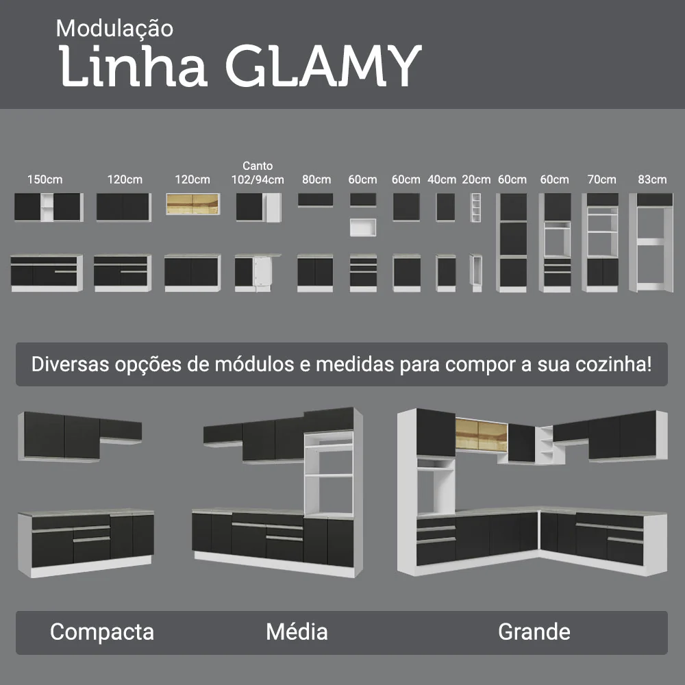 Armário de Cozinha Compacta 190cm Branco/Preto Glamy Madesa 05 - Image 10