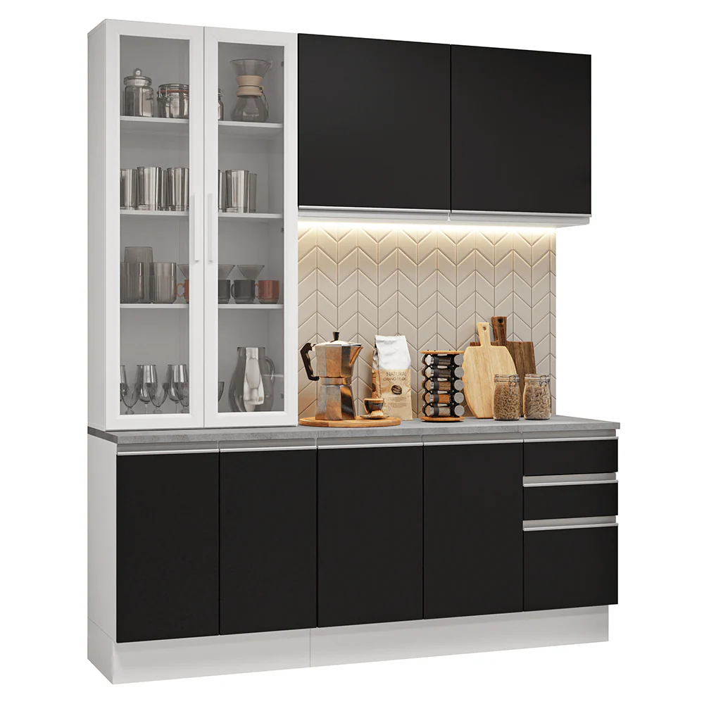 Armário de Cozinha Compacta 190cm Branco/Preto Glamy Madesa 05 - Image 2