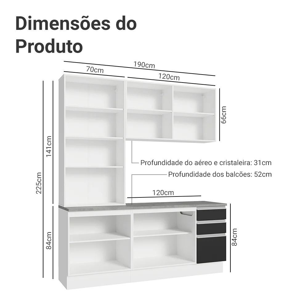 Armário de Cozinha Compacta 190cm Branco/Preto Glamy Madesa 05 - Image 3
