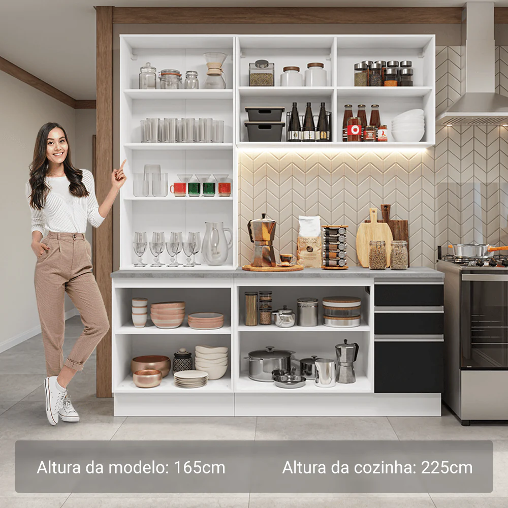 Armário de Cozinha Compacta 190cm Branco/Preto Glamy Madesa 05 - Image 4