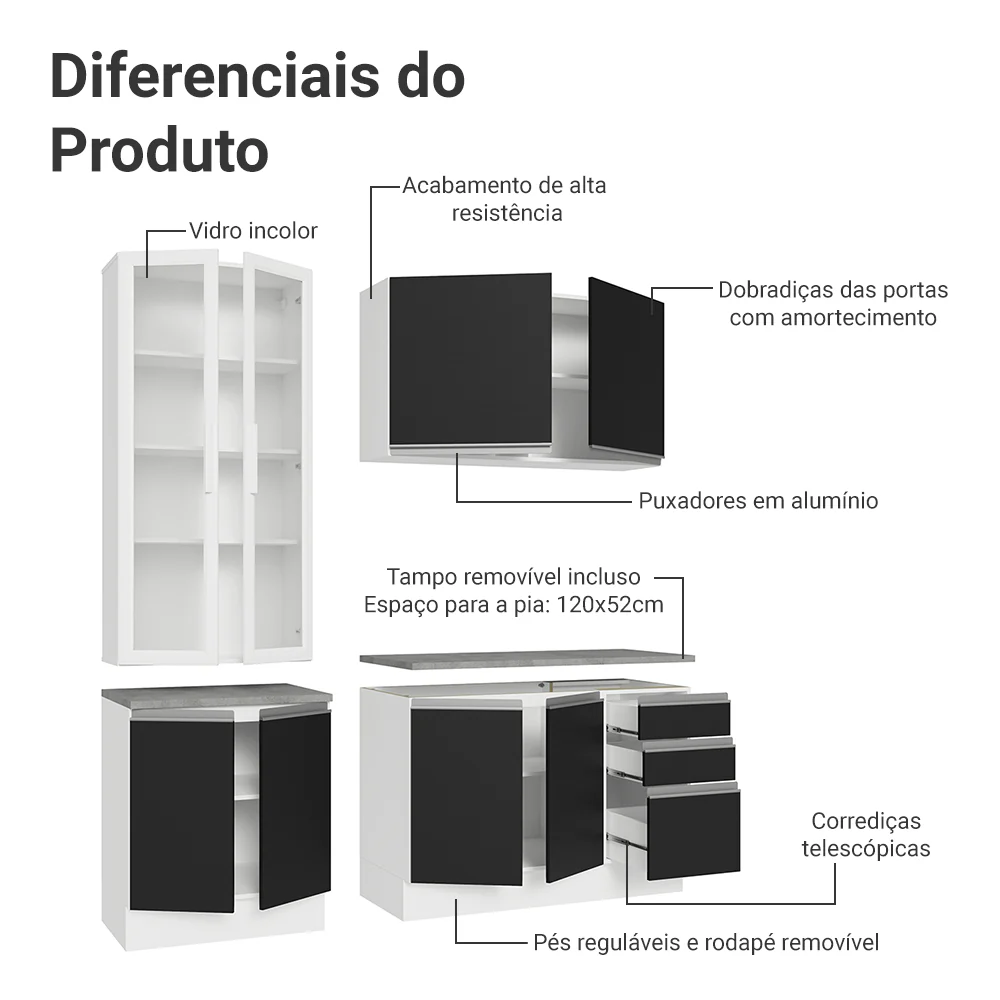 Armário de Cozinha Compacta 190cm Branco/Preto Glamy Madesa 05 - Image 5