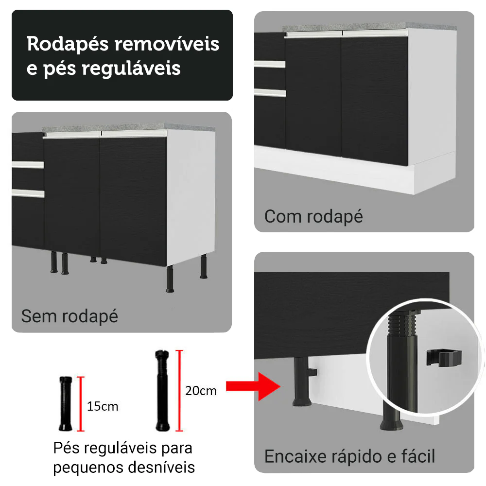 Armário de Cozinha Compacta 190cm Branco/Preto Glamy Madesa 05 - Image 8