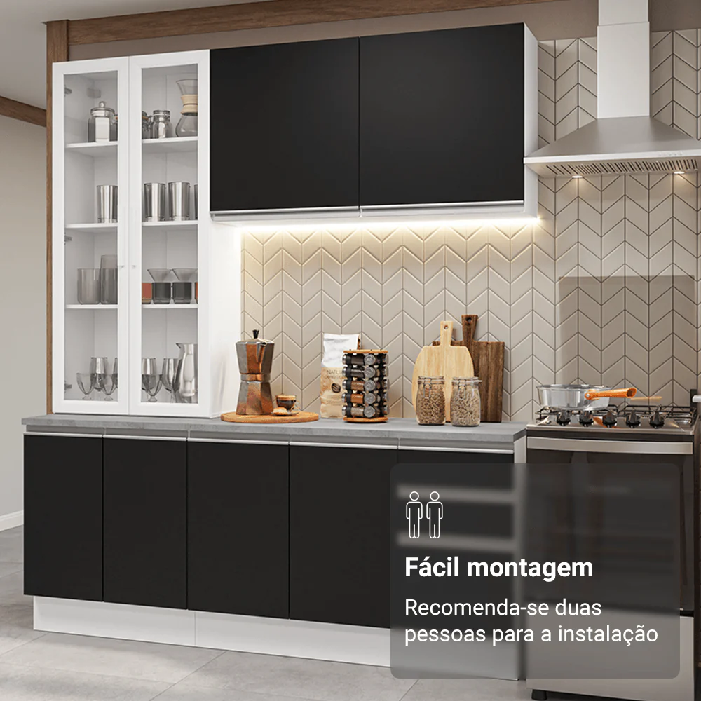 Armário de Cozinha Compacta 190cm Branco/Preto Glamy Madesa 05 - Image 9
