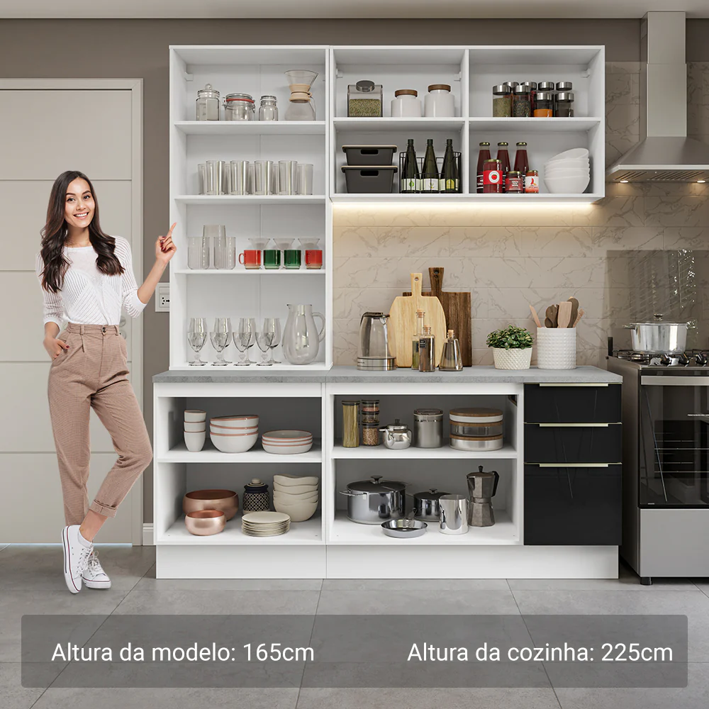 Armário de Cozinha Compacta 190 x 60 cm Branco/Preto Lux Madesa 02 - Image 4