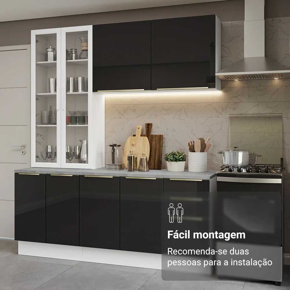 Armário de Cozinha Compacta 190 x 60 cm Branco/Preto Lux Madesa 02 - Image 9