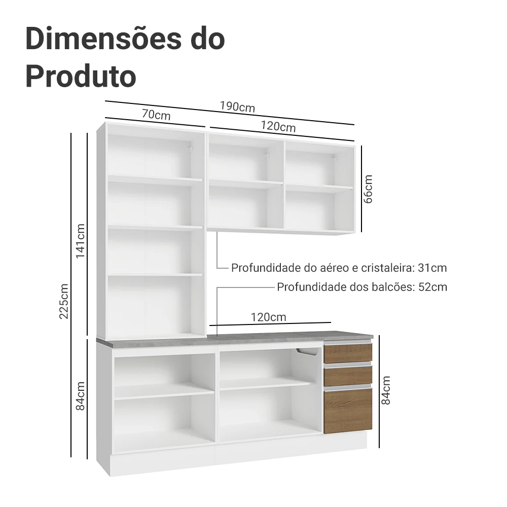 Armário de Cozinha Compacta 190cm Branco/Rustic Glamy Madesa 05 - Image 3