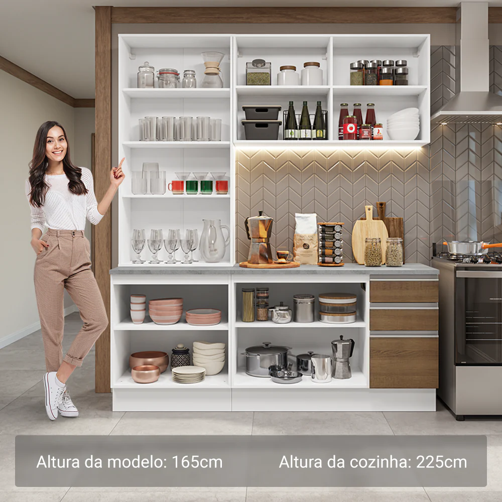 Armário de Cozinha Compacta 190cm Branco/Rustic Glamy Madesa 05 - Image 4